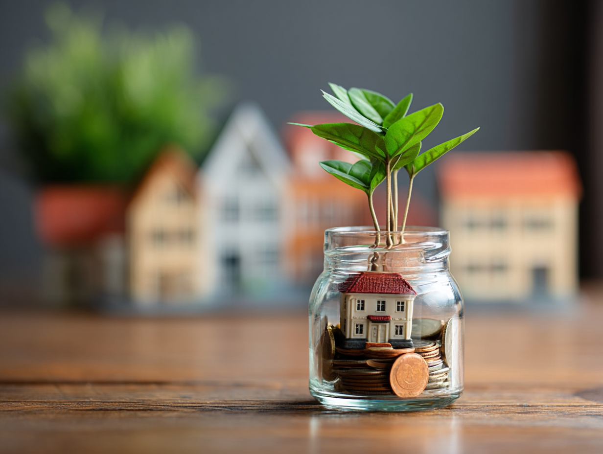 Symbolbild für Wachstum: Eine Pflanze wächst aus einem Haufen Münzen.